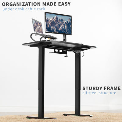 Sturdy all-steel frame structure securely elevates your expensive desk equipment.