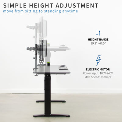 Height adjustments made simple at the press of a button to quickly move from sitting to standing.