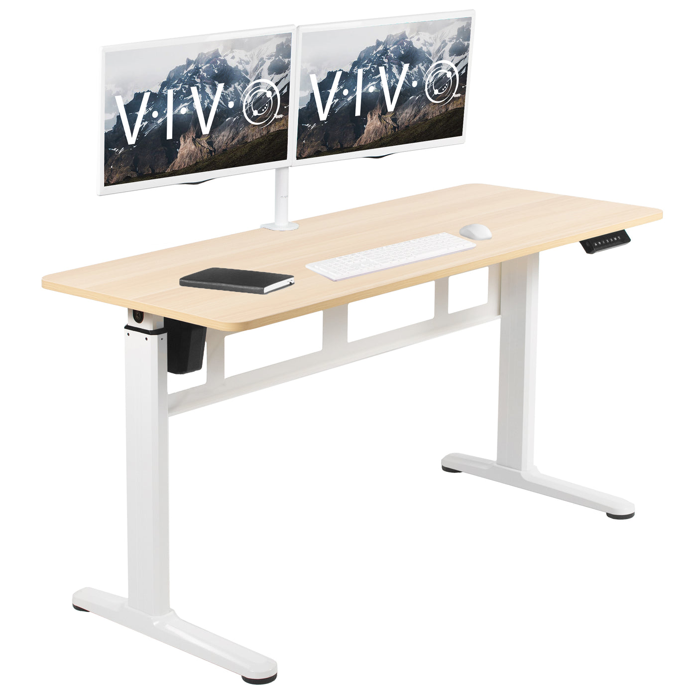 Light wood electric height adjustable desk
