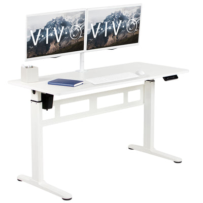 White electric height adjustable desk