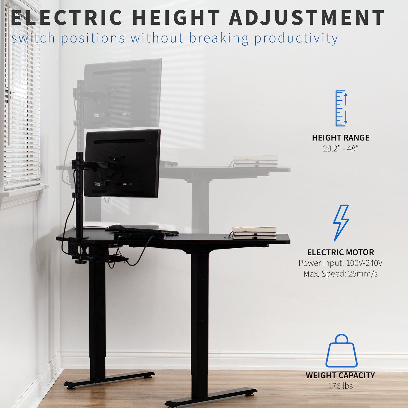 Adjust the height of the workstation without breaking productivity at a height-adjustable desk.
