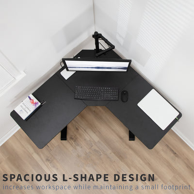 Spacious L- shape design to increase workspace while maintaining a small footprint.