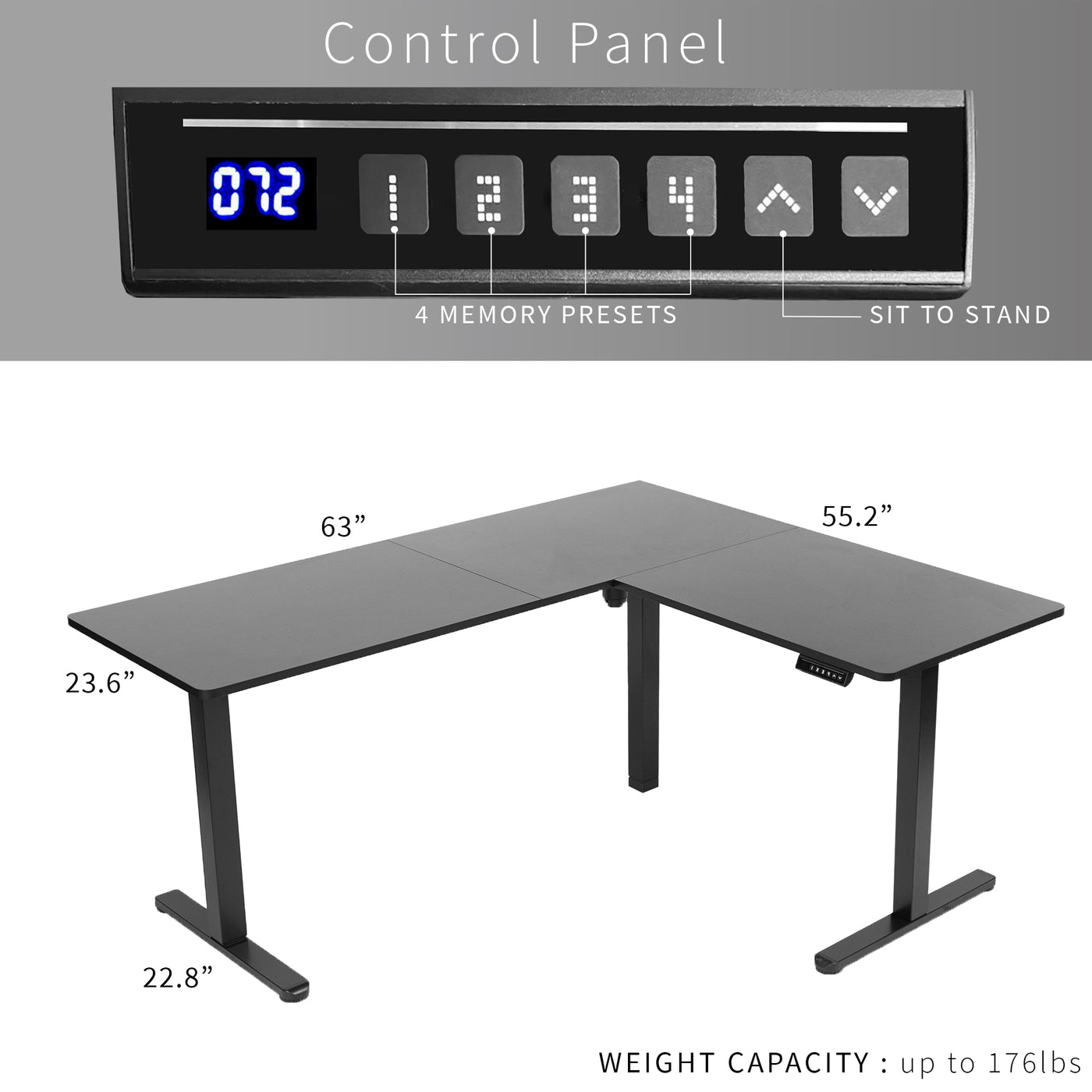 Programmable panel with easily accessible sit-to-stand presets.