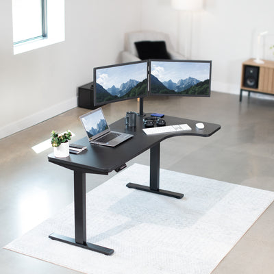 Dual monitor mount on electric highrise desk from VIVO.