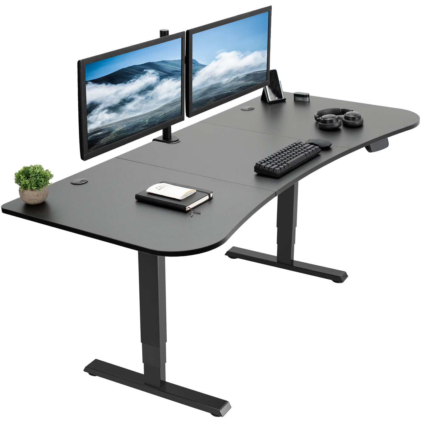 Large three-panel electric black desk top and frame.
