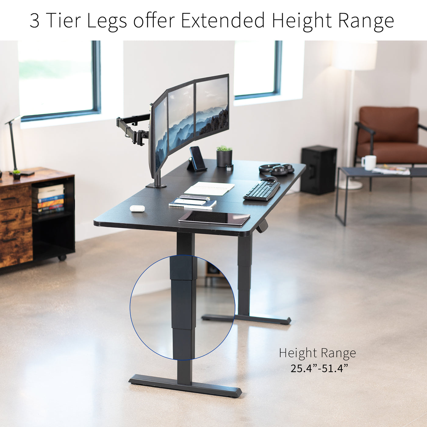 Large sturdy sit or stand active workstation with adjustable height and durable desk frame design and quiet motors.