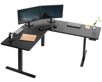 Sit or stand, two-panel heavy-duty L-shaped corner desk from VIVO. 