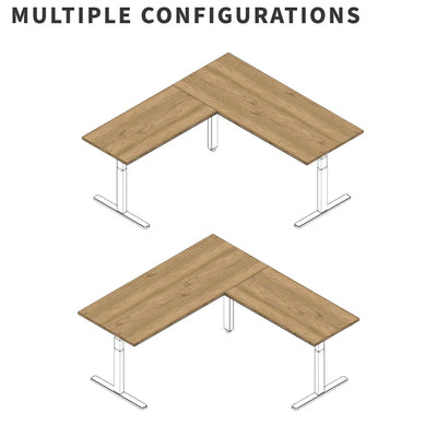 Multiple configuration blueprints of a corner desk to best fit your space.