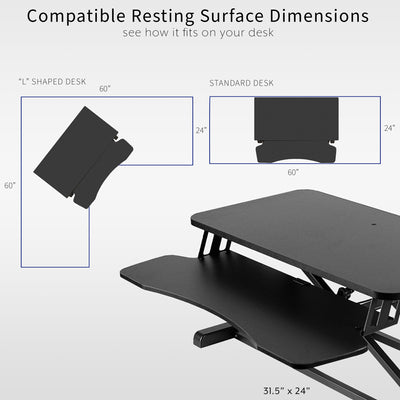 Dimension of riser compatible with L-shaped desks or rectangular desks.